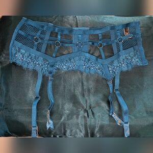 Victoria's Secret Teal Lace Rhinestone Garter Belt